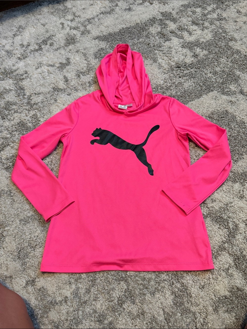 Puma Girls' Bright Pink Hooded Long-Sleeve Top with Black Logo